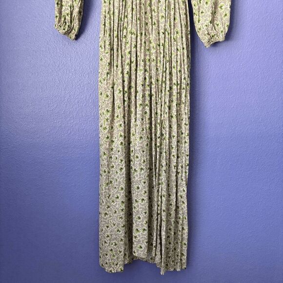 Women's Dress Forum Green Multi Pattern Small Maxi V Neck Long Sleeve Leg Slit - Picture 2 of 11